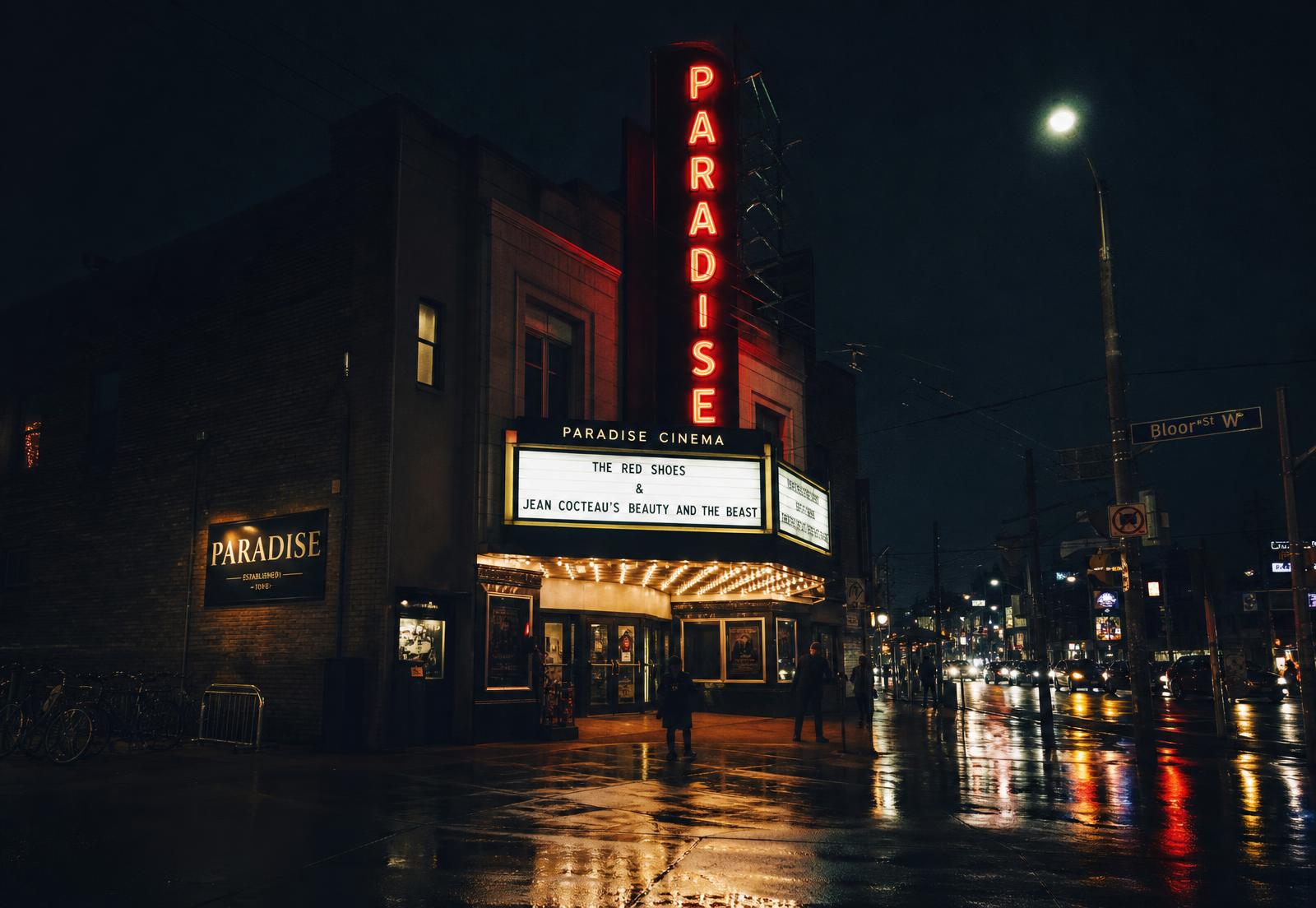 The Paradise Cinema at night